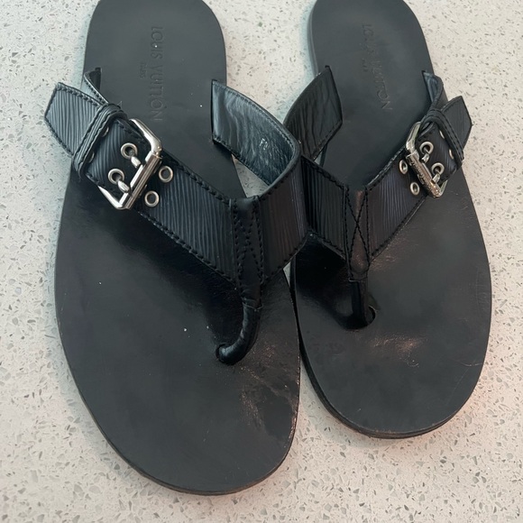 Louis Vuitton authentic sandal flip flops slides leather US size 10 black - Picture 2 of 13